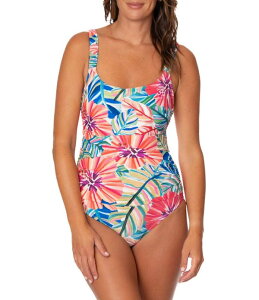 �W�����g�[�� ���f�B�[�X �g�b�v�X �����s�[�X Jantzen Garden Explosion Jolie Scoop Neck Tummy Control One Piece Swimsuit Multi �}���`�J���[