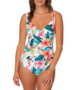 �W�����g�[�� ���f�B�[�X �g�b�v�X �����s�[�X Jantzen Hawaiian Sunrise Tummy Control Surplice One Piece Swimsuit Multi �}���`�J���[
