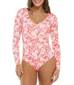 �{�f�B�[�O���[�� ���f�B�[�X �g�b�v�X �����s�[�X V�l�b�N Body Glove Blooms Allegra V-Neck Long Sleeve Moderate Coverage One Piece Swimsuit Sunkissed