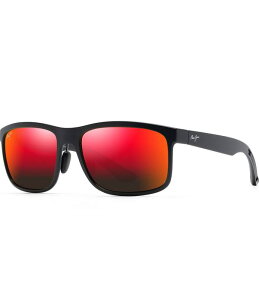 �}�E�C�W�� ���f�B�[�X �A�N�Z�T���[ �T���O���X�E�A�C�E�F�A �v���X�T�C�Y Maui Jim Unisex Huelo 58mm PolarizedPlus2Rectangle Sunglasses Matte Black/Lava Red �u���b�N