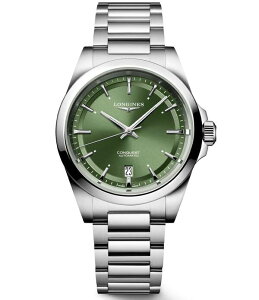 �����W�� ���f�B�[�X �A�N�Z�T���[ �r���v T�V���c Longines Men's Conquest 38mm Automatic Stainlessteel Bracelet Watch Silver/Green �O���[��