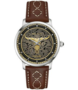 �u���o ���f�B�[�X �A�N�Z�T���[ �r���v ���U�[ Bulova Men's Hudson Automatic Stitched Leather Strap Watch Brown �u���E��