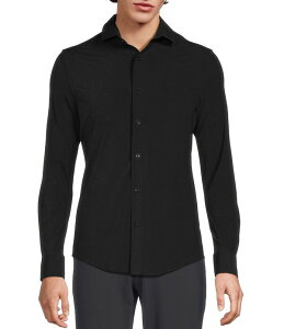 �����m �����Y �g�b�v�X �V���c �X�����t�B�b�g �W���[�W�[ Murano Collezioneurojersey Slim Fit Solid Textured Long Sleeve Woven Shirt Black �u���b�N