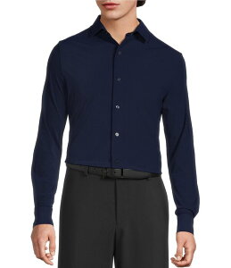 �����m �����Y �g�b�v�X �V���c �X�����t�B�b�g �W���[�W�[ Murano Collezioneurojersey Slim Fit Solid Textured Long Sleeve Woven Shirt Midnight Blue �u���[