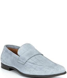 �J�[�g�W�F�C�K�[�����h�� �����Y �V���[�Y �X���b�|���E���[�t�@�[ �X�G�[�h Kurt Geiger London Men's Aldgate Flex Croco Embossed Suede Loafers Mid Blue �u���[