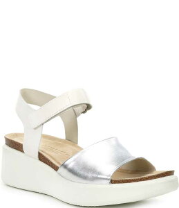 �G�R�[ ���f�B�[�X �V���[�Y �T���_�� �v���b�g�t�H�[�� �A���N�� ���U�[ ECCO Flowt 2 Leather Ankle Strap Trooper Platform Sandalsilver/White �z���C�g