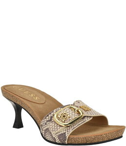 �Q�X ���f�B�[�X �V���[�Y �T���_�� �v�����g Guess Dexta Snake Print Buckled Slide Sandals Light Natural Snake