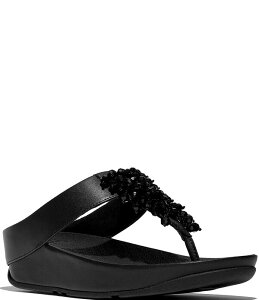 �t�B�b�g�t���b�v ���f�B�[�X �V���[�Y �T���_�� FitFlop Rumba Beaded Toe-Post Wedge Sandals All Black �u���b�N