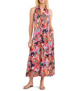 �j�b�N�A���h�]�[ ���f�B�[�X �g�b�v�X �����s�[�X V�l�b�N �m�[�X���[�u �z���^�[ NIC + ZOE Kauai Garden Lorin Halter V-Neck Sleeveless Dress Red Multi ���b�h