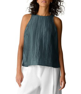 �G�C���[���t�B�b�V���[ ���f�B�[�X �g�b�v�X �V���c �m�[�X���[�u �z���^�[ Eileen Fisher Crinkled Weave Halter Neck Sleeveless Top Nile