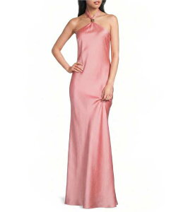 �V�e�B���@�C�u ���f�B�[�X �g�b�v�X �����s�[�X �T�e�� �}�L�V �z���^�[ City Vibe Satin Halter Neck Trim Tie Back Maxi Dress Coral �R�[����