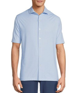 �n�[�g �V���t�i�[ �}���N�X �����Y �g�b�v�X �V���c �v�����g Hart Schaffner Marx Luxury Performance Short Sleeve Geo Print Button Front Shirt Blue �u���[