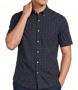 ���E���h�g�D���[�A���h���[�N �����Y �g�b�v�X �V���c �X�����t�B�b�g Gold Label Roundtree & Yorke Slim Fit Non-Iron Short Sleeve Medium Plaid Sport Shirt Deep Blue �u���[
