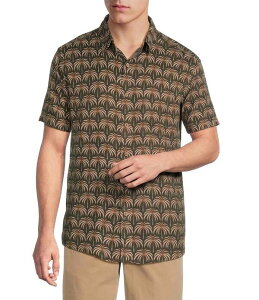 ���E�� �����Y �g�b�v�X �V���c �v�����g Rowm Short Sleeve Zig Palm Print Shirt Green �O���[��