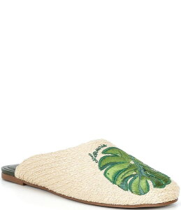 �t�@�[�� ���f�B�[�X �V���[�Y �p���v�X Farm Rio Raffia Icons Monstera Leaf Mules Monstera Military