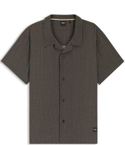 �q���[�S�{�X �����Y �g�b�v�X �V���c �v�����g Hugo Bosshort Sleeve Allover Print Vibe Cab Woven Camp Top Black �u���b�N