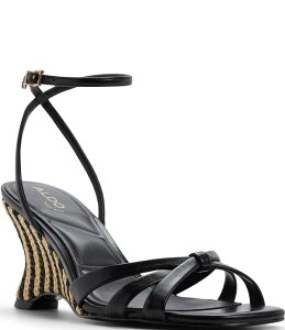 �A���h ���f�B�[�X �V���[�Y �T���_�� �A���N�� ALDO Ermannankle Strap Woven Raffia Sculpted Wedge Sandals Jet Black �u���b�N