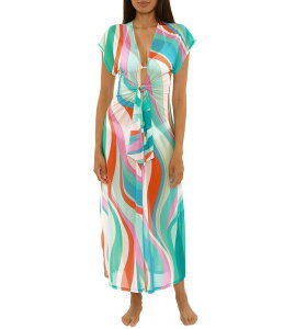 �g���[�i�^�[�N ���f�B�[�X �g�b�v�X �����s�[�X V�l�b�N ���b�V�� �}�L�V Trina Turk Apollo Tie Front V-Neck Stretch Mesh Maxi Dresswim Cover-Up Multi �}���`�J���[
