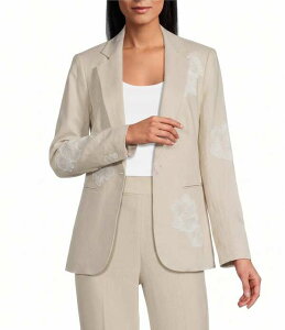 �A���N���C�� ���f�B�[�X �A�E�^�[ �R�[�g ���l�� �W���P�b�g Anne Klein One Buttonotch Collar Linen Blend Applique Jacket Natural Green/Crisp White �z���C�g