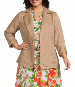 �J�X�p�[�� ���f�B�[�X �A�E�^�[ �R�[�g �v���X�T�C�Y ���l�� �W���P�b�g Kasper Plus Open Front Linen Jacket With Zipper Pockets Toasted Wheat