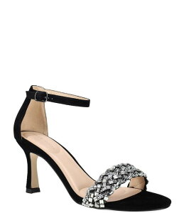�y�����[�_ ���f�B�[�X �V���[�Y �T���_�� �X�G�[�h �A���N�� Pelle Moda Heidy Suede Crystal Embellished Ankle Wrap Stiletto Pumps Black �u���b�N