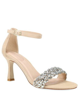 �y�����[�_ ���f�B�[�X �V���[�Y �T���_�� �X�G�[�h �A���N�� Pelle Moda Heidy Suede Crystal Embellished Ankle Wrap Stiletto Pumps Latte