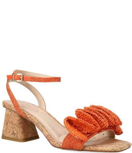 �y�����[�_ ���f�B�[�X �V���[�Y �q�[�� �t���� �T���_�� ���l�� Pelle Moda Tiann Linen Ruffle Cork Block Heel Sandals Tangerine �^���W�F����