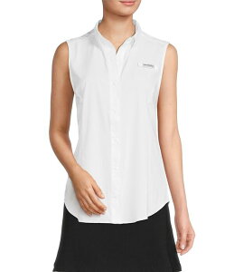 �R�����r�A ���f�B�[�X �g�b�v�X �V���c �m�[�X���[�u Columbia Women's Tamiami Collar Neck Sleeveless Button Front Shirt White �z���C�g