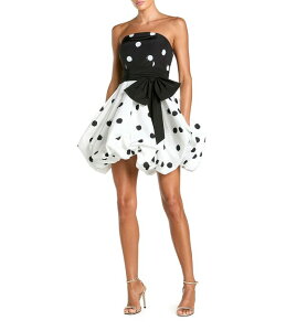 �}�b�N�_�K�� ���f�B�[�X �g�b�v�X �����s�[�X �~�j �X�g���b�v���X Mac Duggal Strapless Dotted Bow Bubble Hemini Dress Black/White �z���C�g