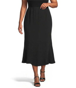 �L�������C�� ���[�Y ���f�B�[�X �{�g���X�J�[�g �N���[�v���X�T�C�Y Caroline Rose Plus Matte Crepe Flat Front Elastic Waist Flare Hem Long Skirt Black �u���b�N
