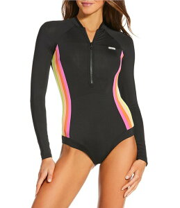 ���b�v�J�[�� ���f�B�[�X �g�b�v�X �����s�[�X Rip Curl Surf Stripe UPF+50 Zip Front Rashguard One Piece Swimsuit Black �u���b�N