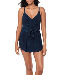 �}�W�b�N�X�[�c ���f�B�[�X �g�b�v�X �����s�[�X V�l�b�N Magicsuit Billie Jean Kami V-Neck One Piece Swim Dress Denim Blue �f�j��