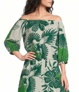 �����f�C ���f�B�[�X �g�b�v�X �V���c �v�����g Melloday Coordinating Leaf Print Convertiblelastic Neckline Dolman Sleeve Top Green/White Leaf �z���C�g