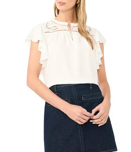 ���B���X�J���[�g ���f�B�[�X �g�b�v�X �V���c �t���� �u���E�X Vince Camuto Split Neck Ruffle Sleeve Blouse New Ivory �A�C�{���[