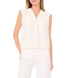 ���B���X�J���[�g ���f�B�[�X �g�b�v�X �V���c V�l�b�N �t���� �u���E�X �j�b�g Vince Camuto Knit V-Neck Ruffle Sleeve Blouse Neutral