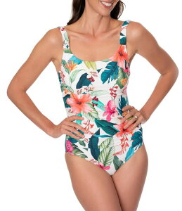 �W�����g�[�� ���f�B�[�X �g�b�v�X �����s�[�X Jantzen Hawaiian Sunrise Jolie Square Neck Underwire Tummy Control One Piece Swimsuit Multi �}���`�J���[