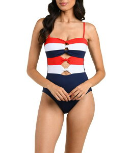 ���u�����J ���f�B�[�X �g�b�v�X �����s�[�X La Blancamericana Knotted Front Opening Bandeau One Piece Swimsuit Multi �}���`�J���[