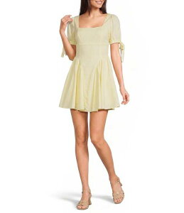 �~�b�h�i�C�g �h�[�� ���f�B�[�X �g�b�v�X �����s�[�X Midnight Doll Short Puff Bow Sleeve Square Neck Bow Back Fit And Flare Dress Butteryellow �C�G���[