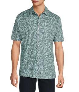 �n�[�g �V���t�i�[ �}���N�X �����Y �g�b�v�X �V���c �v�����g Hart Schaffner Marx The Resort Reserve Collection Short Sleeve Leaf Print Button Front Shirteal �e�B�[��