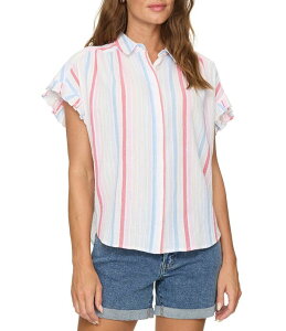 �t���b�O �A���h �A���Z�� ���f�B�[�X �g�b�v�X �V���c �t���� Flag and Anthem Short Ruffle Sleeve Striped Roseville Shirt Multi Stripe �}���`�J���[