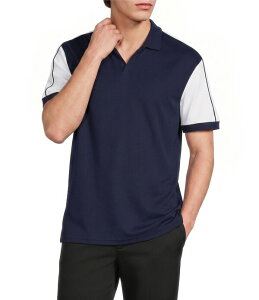 �����m �����Y �g�b�v�X �V���c �X�����t�B�b�g Murano Liquid Luxury Pieced Slim Fit Johnny Collar Short Sleeve Polo Shirt Midnight Blue �u���[