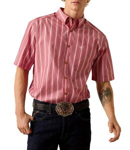 �A���A�g �����Y �g�b�v�X �V���c Ariat Classic Fit Short Sleeve Pro Series Bobby Striped Shirt Red ���b�h