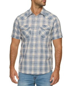 �t���b�O �A���h �A���Z�� �����Y �g�b�v�X �V���c ���B���e�[�W Flag and Anthem Bourne Vintage Soft Western Plaid Short Sleeve Shirt Blue/Cream �N���[��