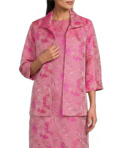 �L�������C�� ���[�Y ���f�B�[�X �A�E�^�[ �R�[�g �W���P�b�g Caroline Rose Tonal Shimmer Jacquard Spread Collar Cuffed Bracelet Sleeve Open-Front Statement Jacket Pink Multi �s���N
