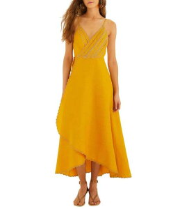 �t�@�[�� ���f�B�[�X �g�b�v�X �����s�[�X V�l�b�N �m�[�X���[�u ���l�� �}�L�V Farm Rio Linen Banana Motif V-Neck Sleeveless Hi-Lowrap Scallop Hemaxi Dress Yellow �C�G���[