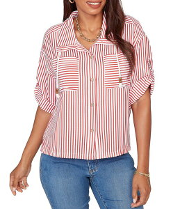 ���r�[�A�[���f�B�[ ���f�B�[�X �g�b�v�X �V���c �W���P�b�g Ruby Rd. Spliced Stripe Spread Collar 3/4 Roll-Tab Sleeve Button-Front Jacket Red/White �z���C�g