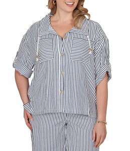 ���r�[�A�[���f�B�[ ���f�B�[�X �A�E�^�[ �R�[�g �v�` �W���P�b�g Ruby Rd. Petite Size Spliced Stripe Spread Collar 3/4 Roll-Tab Sleeve Button-Front Jacket Bright Navy Multi �l�C�r�[
