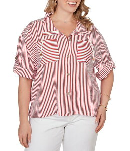 ���r�[�A�[���f�B�[ ���f�B�[�X �A�E�^�[ �R�[�g �v�` �W���P�b�g Ruby Rd. Petite Size Spliced Stripe Spread Collar 3/4 Roll-Tab Sleeve Button-Front Jacket Red/White �z���C�g