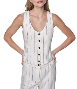 �_�i�L������ ���f�B�[�X �A�E�^�[ �x�X�g V�l�b�N �m�[�X���[�u ���l�� DKNY by Donna Karan Coordinating Linen Blend Heavy Top Stitch Stripe V-Neck Sleeveless Vest Coconet/Tobacco �X�g���C�v