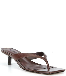 �V���b�c ���f�B�[�X �V���[�Y �q�[�� �T���_�� ���U�[ Schutz Marjorie Leather Square Toe Kitten Heel Thong Slide Sandals Root Brown �u���E��